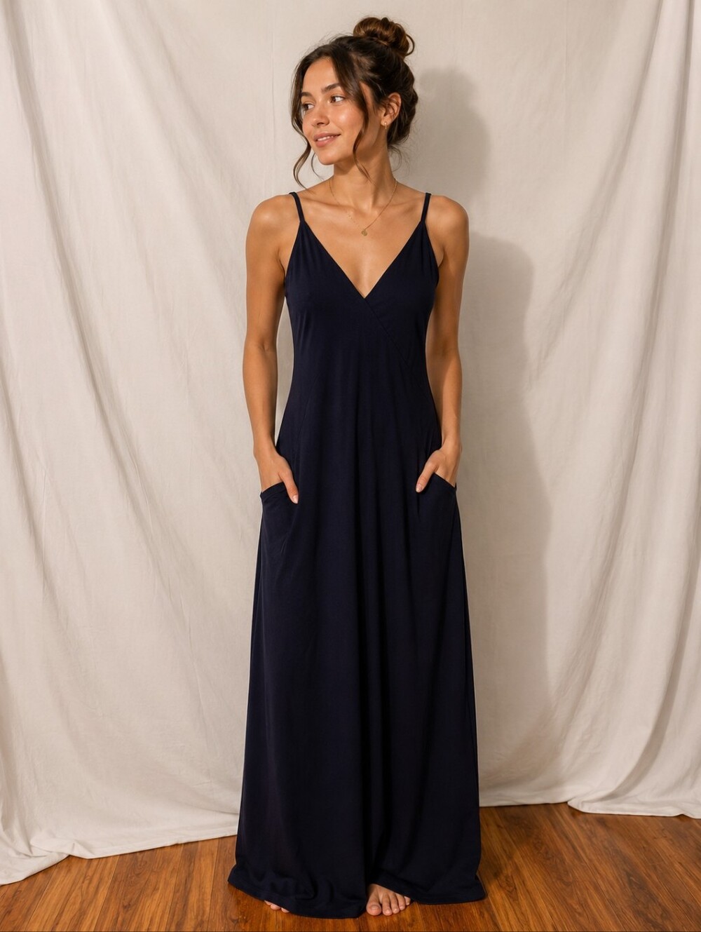 🫑Malia Mills Elegant Navy Maxi Dress with Pockets Size 4